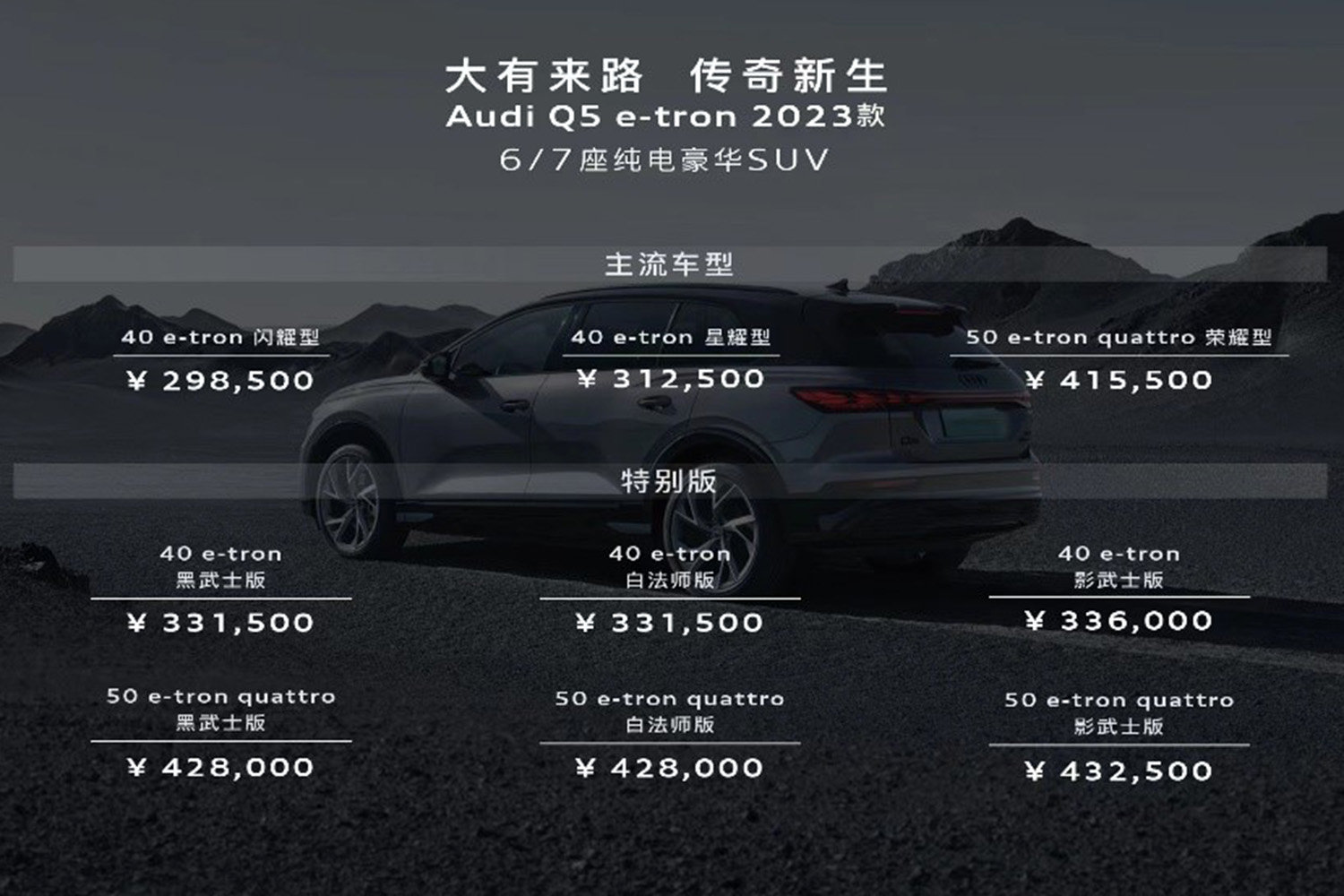 2023款?yuàn)W迪Q5 e-tron上市，售價(jià)29.85-43.25萬元
