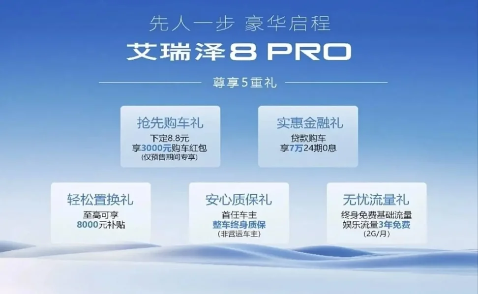 奇瑞艾瑞澤8 PRO開啟預(yù)售，1.6T車型預(yù)售價11.99萬元起